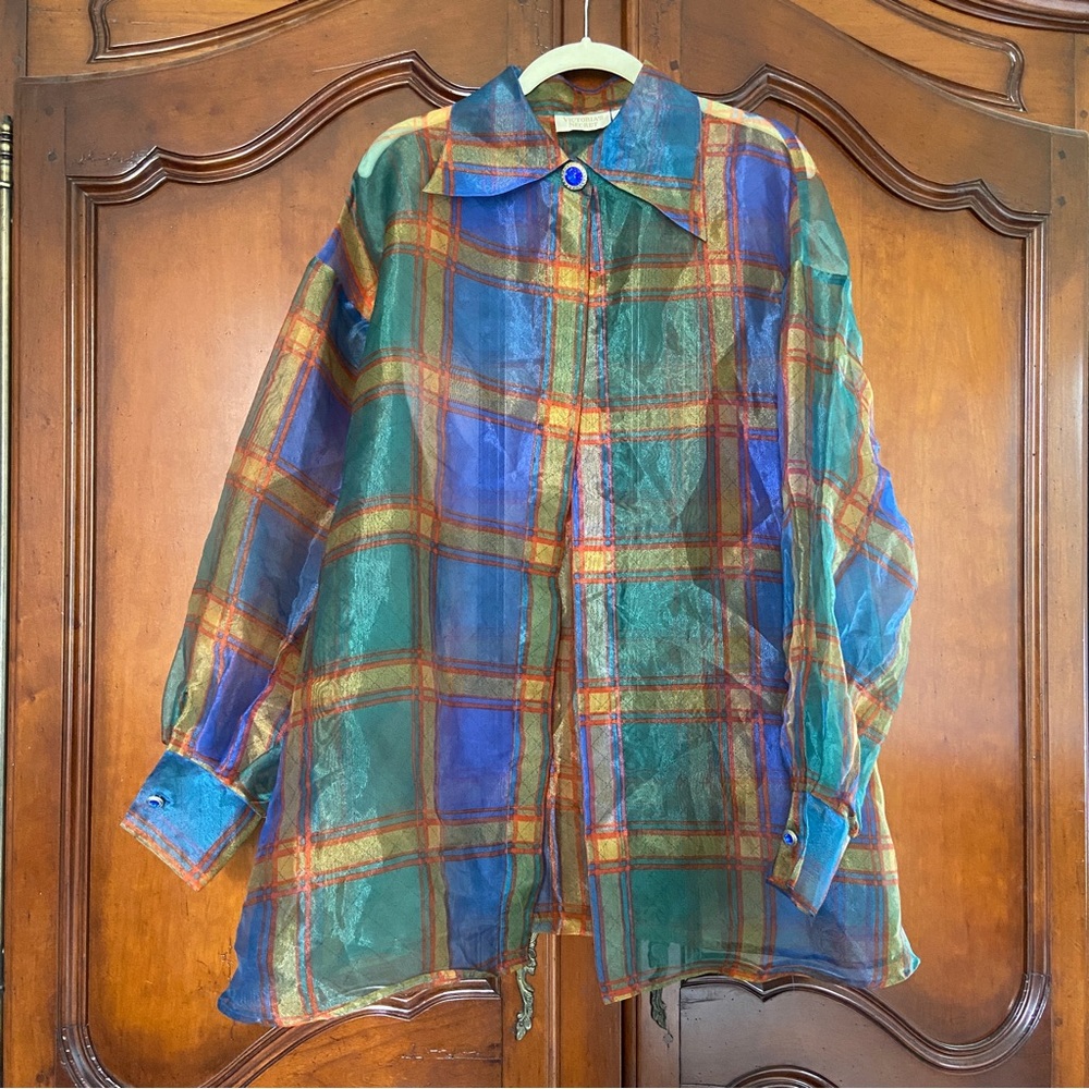 Vintage Victoria’s Secret Gold Label Plaid Bed Jacket | Sheer Artsy Clowncore